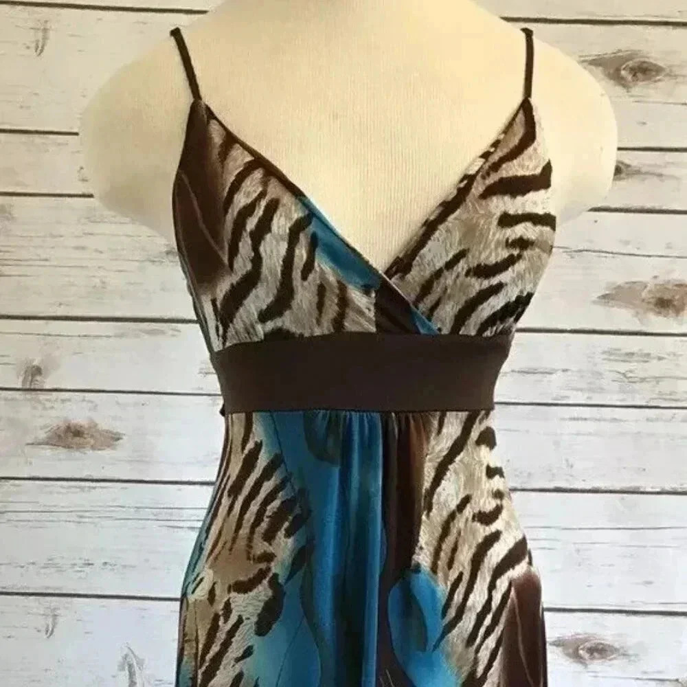PRETTY YOUNG THING Women Spaghetti Strap Full Length Animal Print Dress Medium